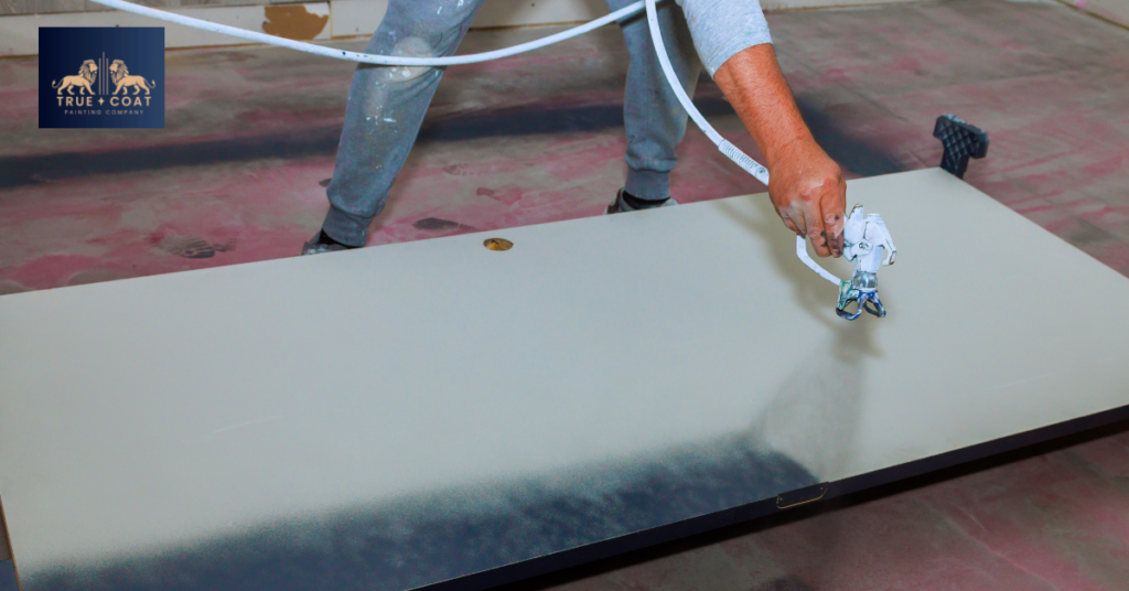A side-by-side comparison showing dated wooden kitchen cabinets on the left and freshly painted white cabinets on the right in a bright, modern Winnipeg kitchen.